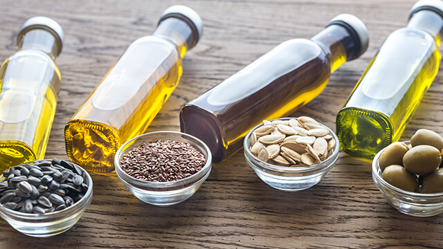 Bottles with different kinds of vegetable oil